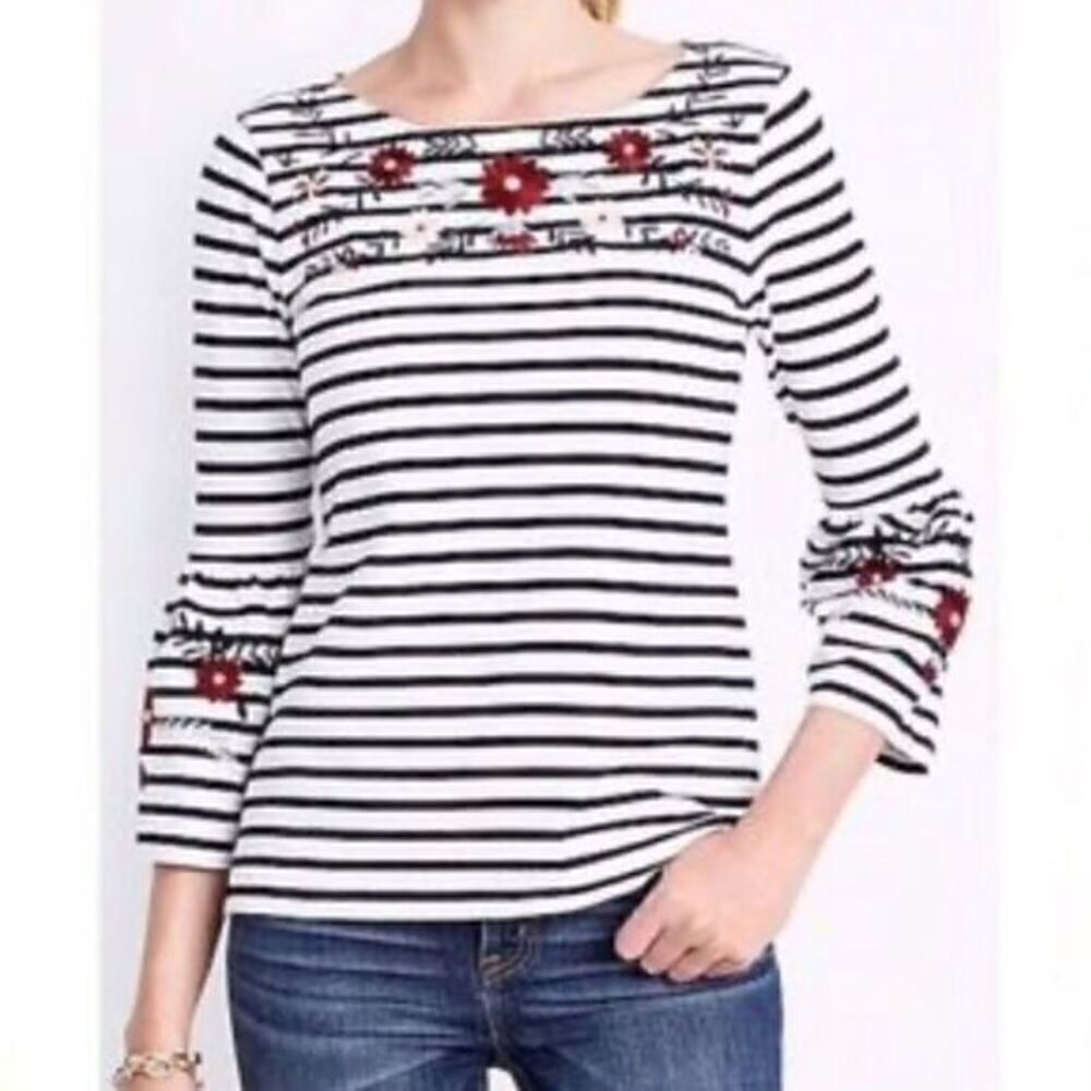 J. Crew Stripe Embroidered Bell Sleeve Top